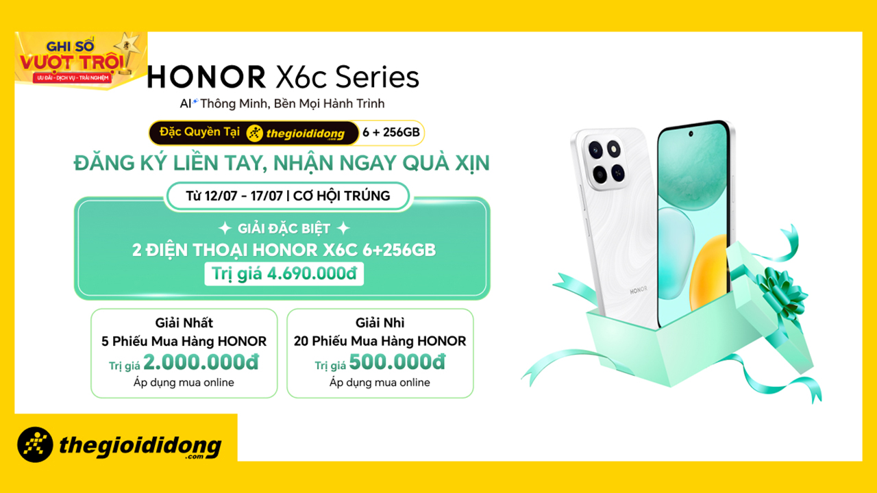 Đăng Ký Liền Tay - Cơ Hội Nhận Ngay 02 Honor X6C Miễn Phí Và 5 Phiếu Mua Hàng Honor Trị Giá 2 Triệu Đăng Ký Liền Tay - Cơ Hội Nhận Ngay 02 Honor X6C Miễn Phí Và 5 Phiếu Mua Hàng Honor Trị Giá 2 Triệu