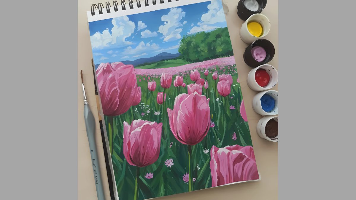 Mẫu tranh vẽ hoa tulip đẹp Mẫu tranh vẽ hoa tulip đẹp