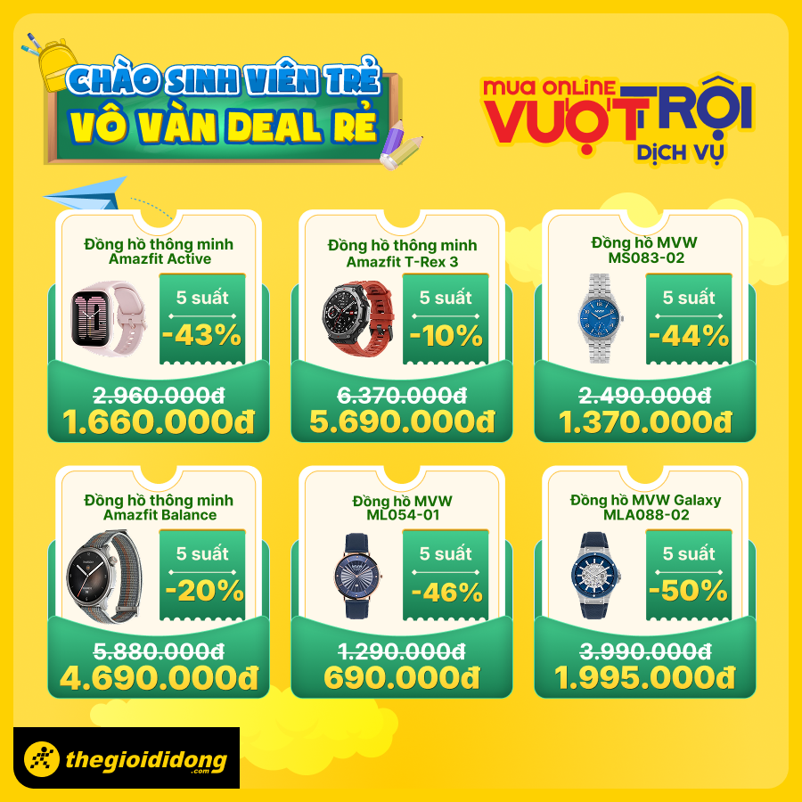 Chào Sinh Viên Trẻ - Vô Vàn Deal Rẻ: Điện Thoại, Laptop, Phụ Kiện,... Đồng Loạt Giảm Sập Sàn Chào Sinh Viên Trẻ - Vô Vàn Deal Rẻ: Điện Thoại, Laptop, Phụ Kiện,... Đồng Loạt Giảm Sập Sàn