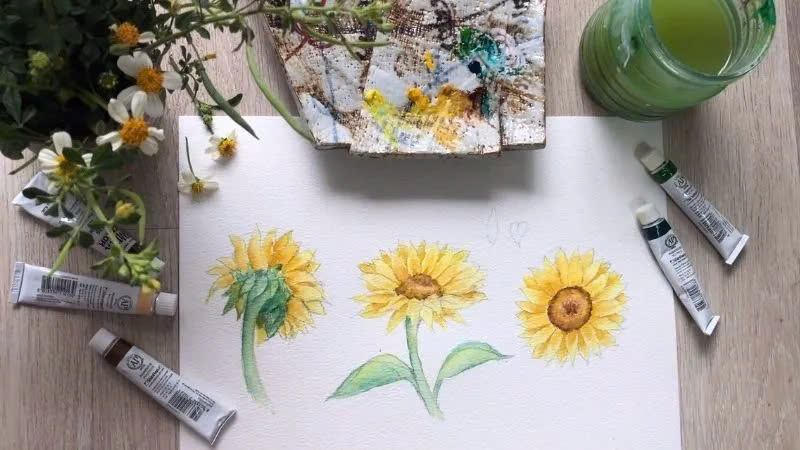 Vẽ hoa hướng dương sống động bằng màu nước dễ dàng Vẽ hoa hướng dương sống động bằng màu nước dễ dàng