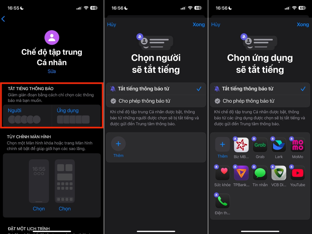 Chọn những Người v&agrave; Ứng dụng muốn tắt tiếng