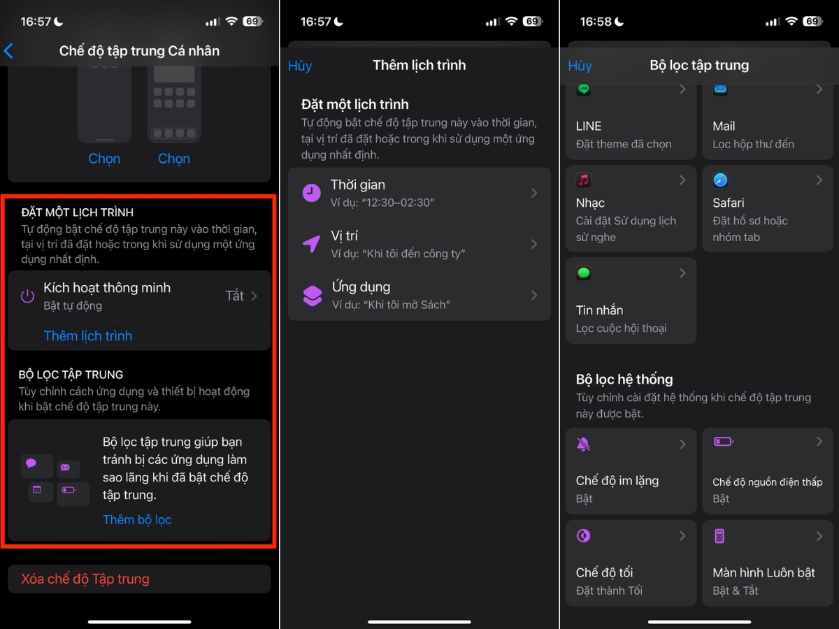 Tuỳ chỉnh Đặt một lịch tr&igrave;nh hoặc Bộ lọc tập trung