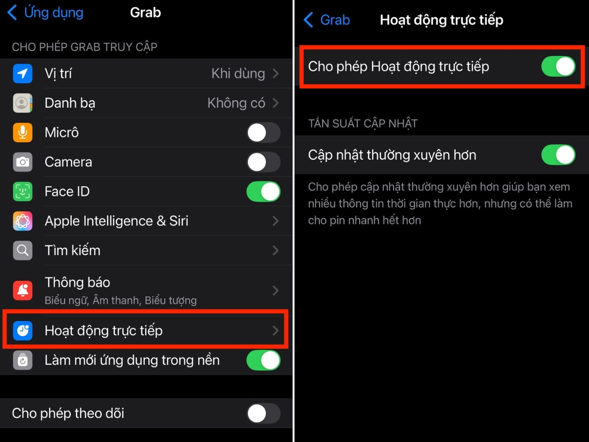 Gạt công tắc Cho phép Hoạt động trực tiếp Gạt công tắc Cho phép Hoạt động trực tiếp
