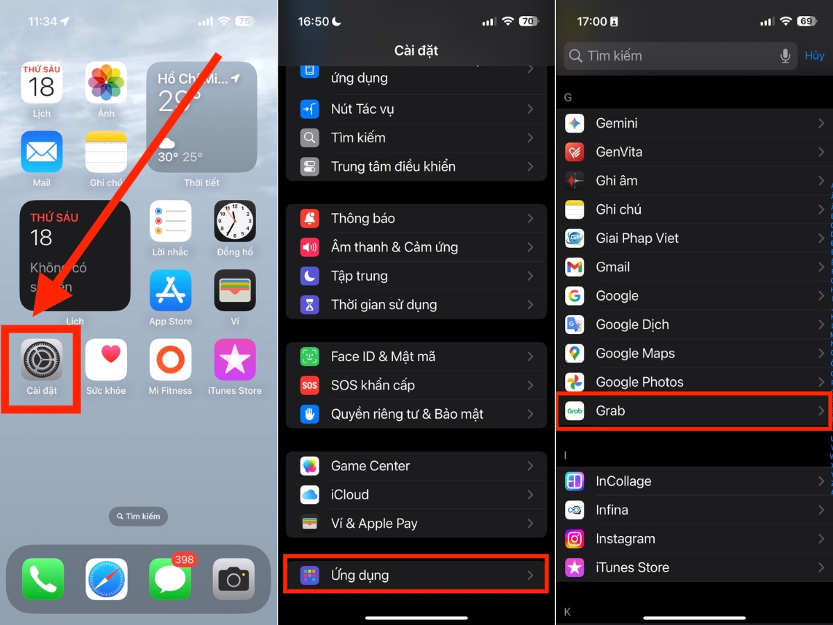 Chọn tên ứng dụng bạn muốn điều chỉnh Chọn tên ứng dụng bạn muốn điều chỉnh