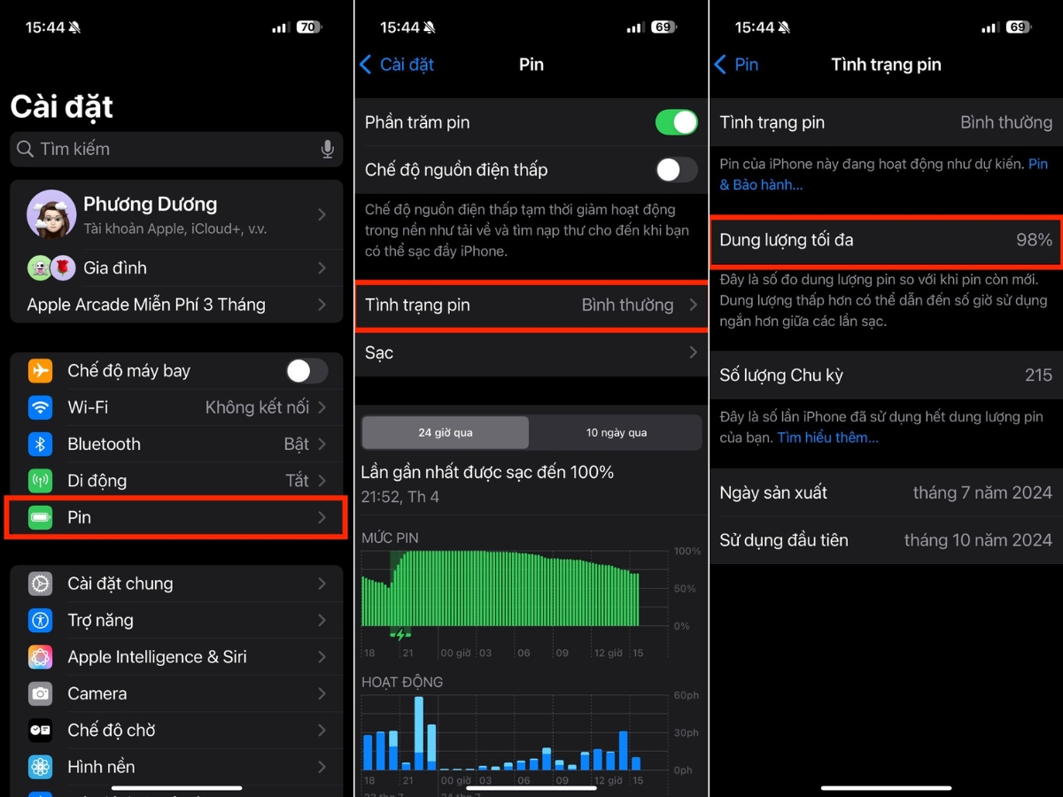 Pin > Tình trạng pin > Dung lượng tối đa Pin > Tình trạng pin > Dung lượng tối đa