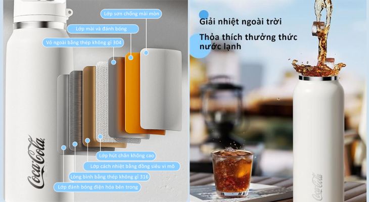 Ly giữ nhiệt inox 600 ml Nhẫn Coca Cola GERM GE-CK24AW-B96 có kết cấu 7 lớp