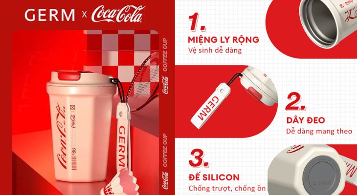 Ly giữ nhiệt inox 390 ml Kim Cương Coca Cola GERM GPS-2124VP-CCW sở hữu thiết kế tiện dụng