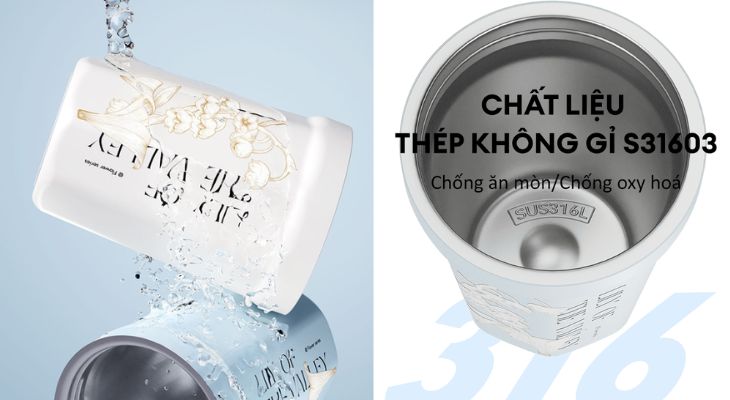 Ly giữ nhiệt inox 390 ml Hoa Huệ Thung Lũng GERM GE-23AW-K32 được làm từ thép không gỉ