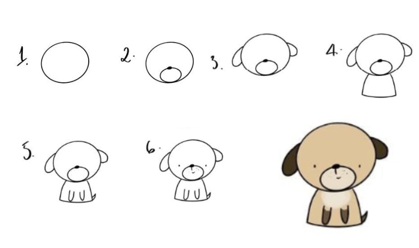 Cách 3: vẽ con chó đơn giản, dễ thương nhất cho bé