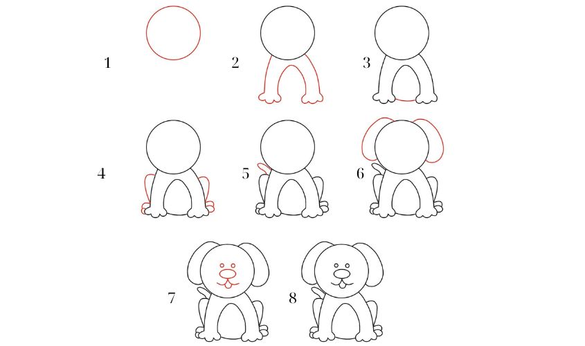 Vẽ con chó bắt đầu với hình tròn