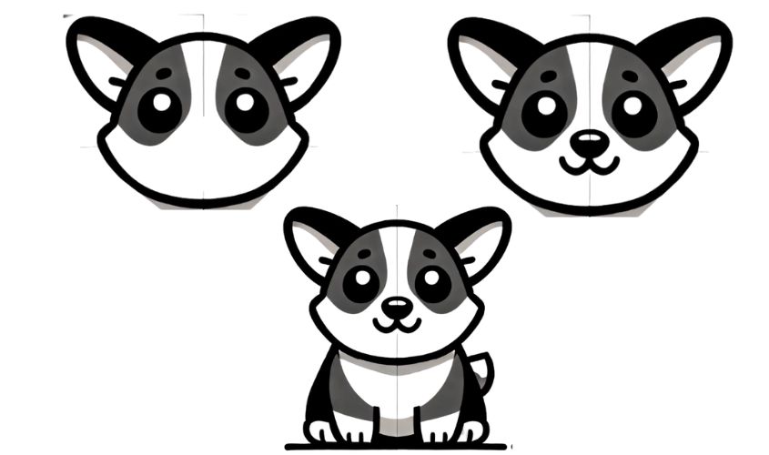 Cách 2: vẽ con chó Cogi dễ thương đơn giản