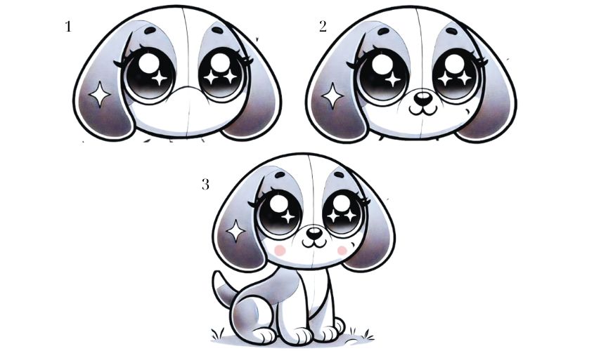 Cách vẽ con chó mắt to cute