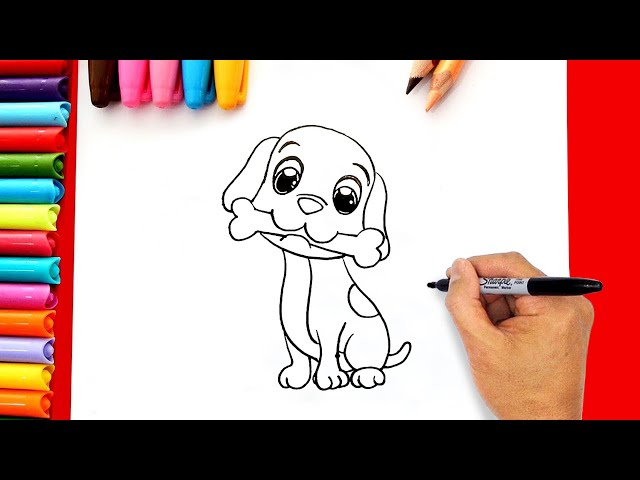 Mẫu 2: Tranh vẽ con chó đơn giản đang gặp xương