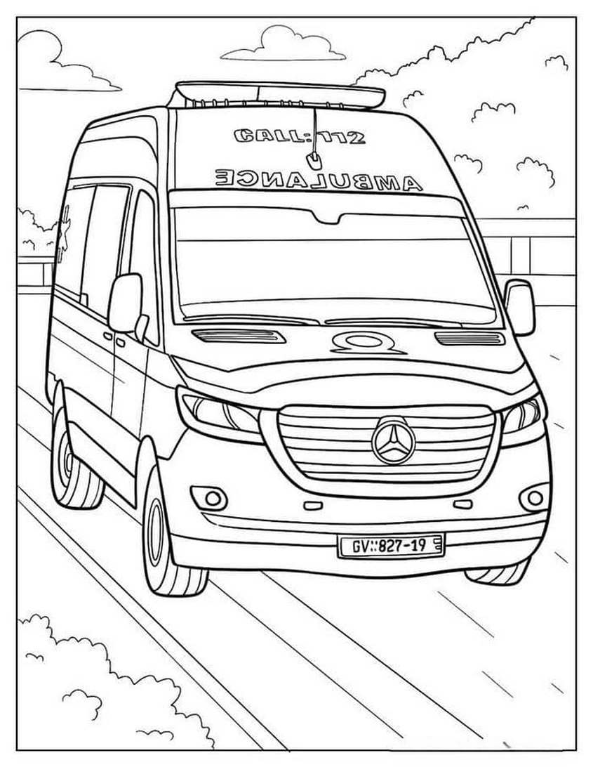 Tranh tô màu xe cứu thương đang làm nhiệm vụ - 9