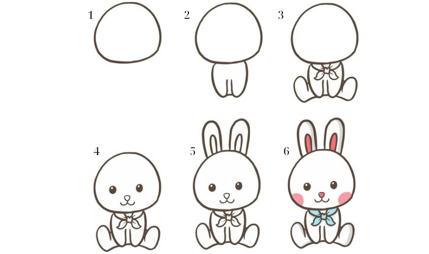 Cách vẽ con thỏ cute đang ngôi