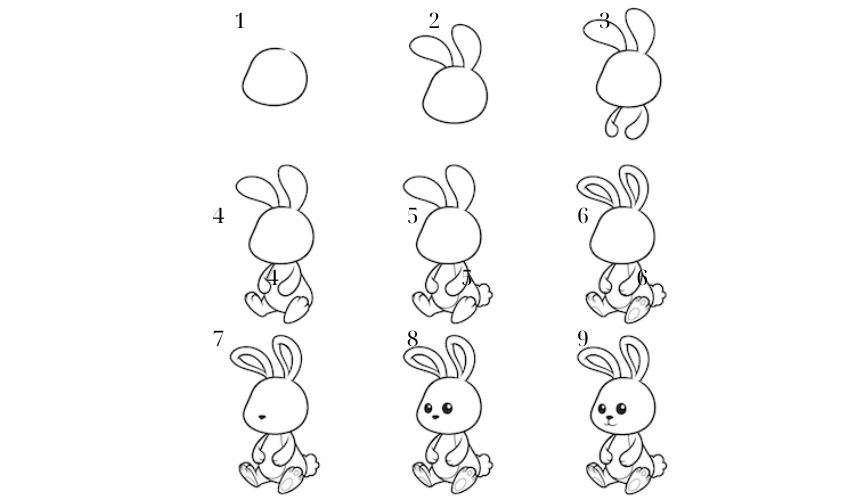 Cách vẽ con thỏ chibi đơn giản đang ngồi