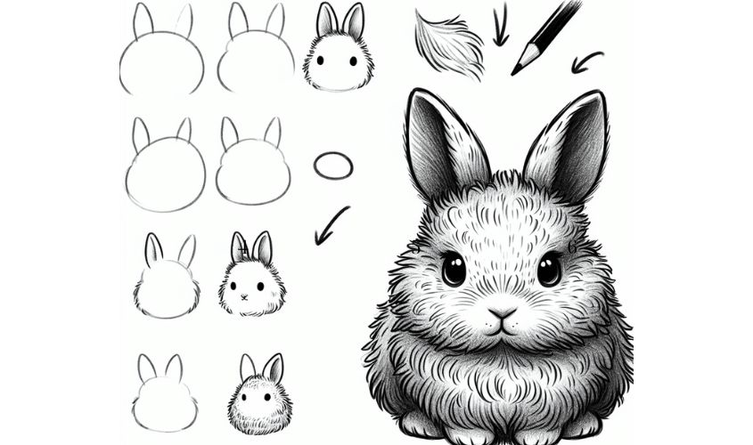 Cách vẽ con thỏ bông xù cute bằng bút chì