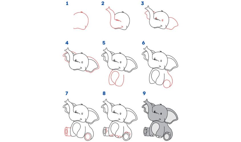 Cách 6: Vẽ con voi đơn giản