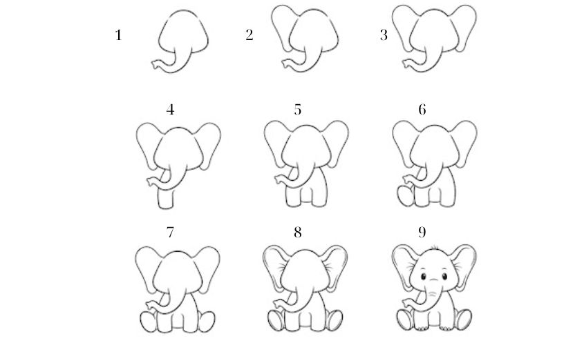 Cách 4: Vẽ con voi đơn giản