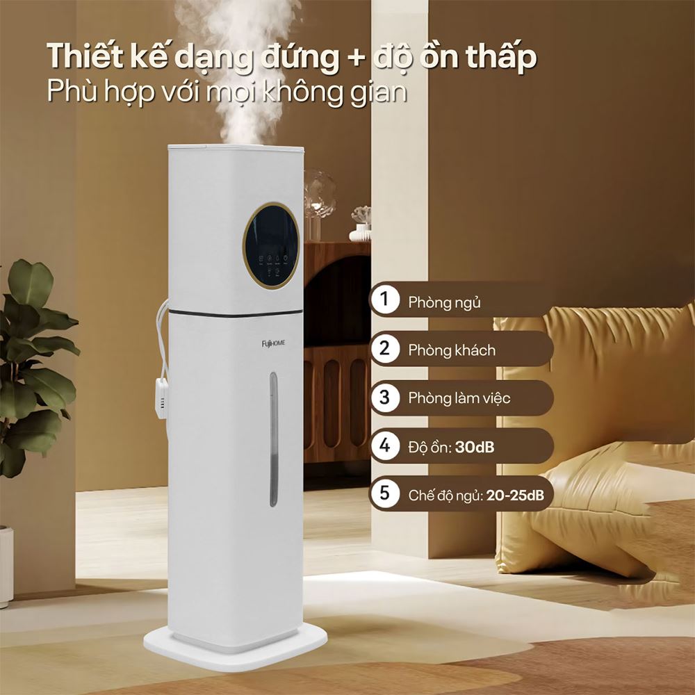 Máy tạo ẩm khuếch tán tinh dầu FUJIHOME HM09UV1 phù hợp sử dụng cho phạm vi 60 - 80m²