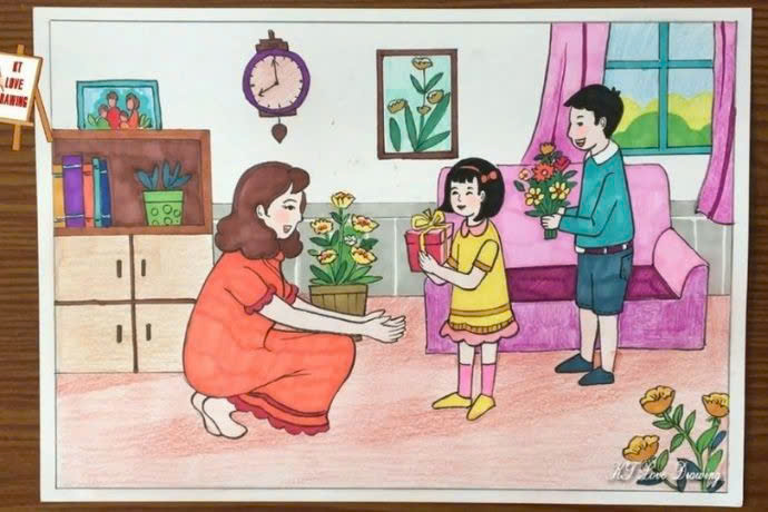 Ý tưởng 30: Vẽ tranh tặng mẹ, bà 20/10