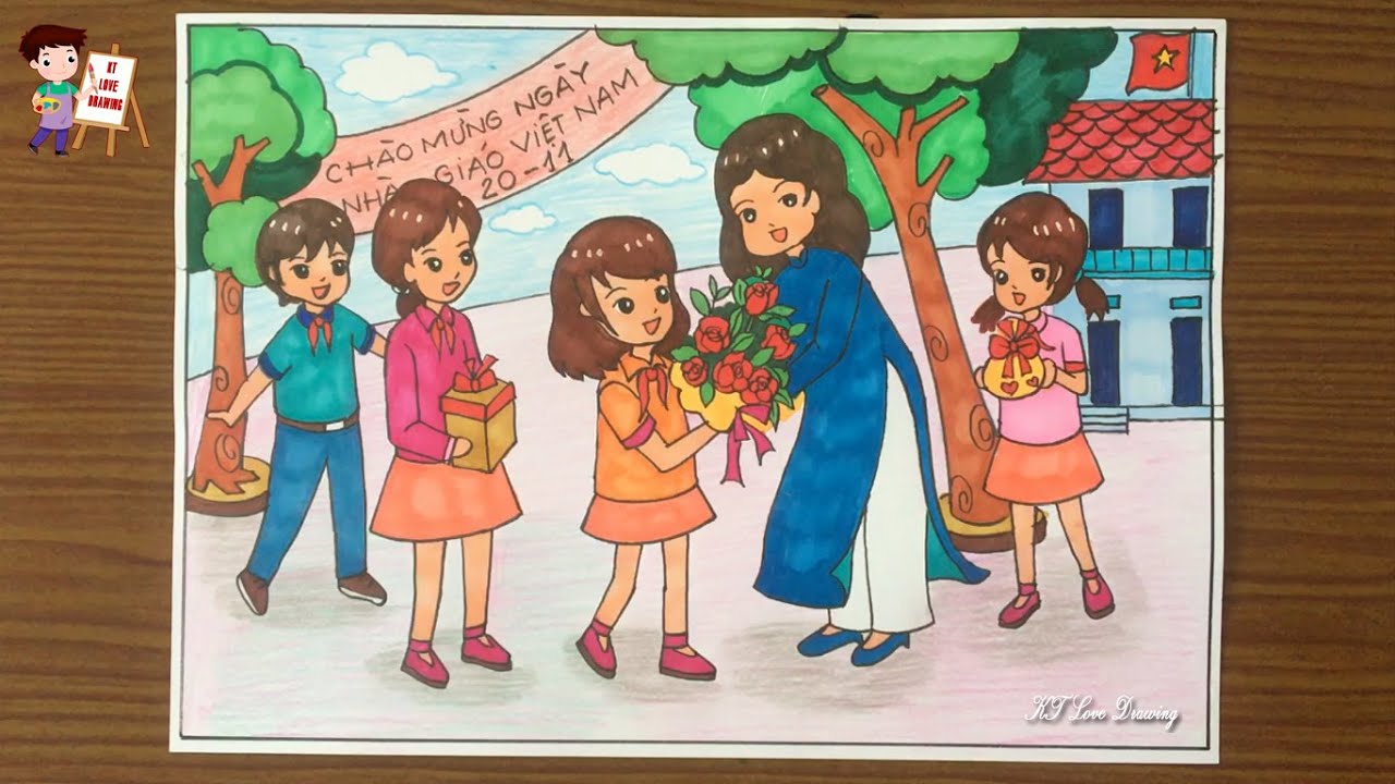 Mẫu 11: tranh vẽ ngày 20/11 đẹp, ý nghĩa