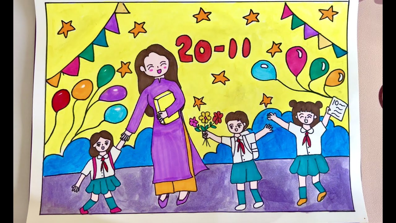 Mẫu 12: tranh vẽ ngày 20/11 đẹp, ý nghĩa