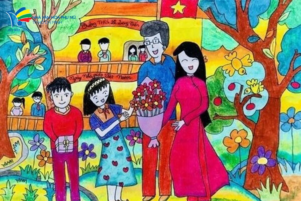 Mẫu 2: tranh vẽ ngày 20/11 đẹp, ý nghĩa