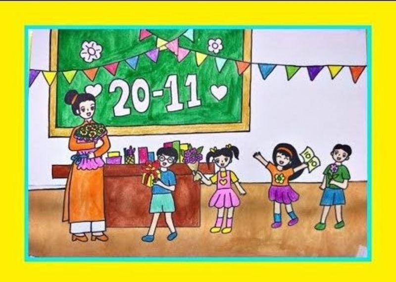 Mẫu 4: tranh vẽ ngày 20/11 đẹp, ý nghĩa