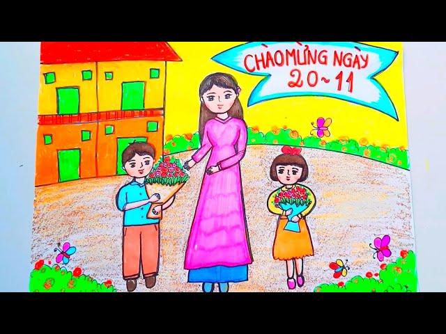 Mẫu 5: tranh vẽ ngày 20/11 đẹp, ý nghĩa