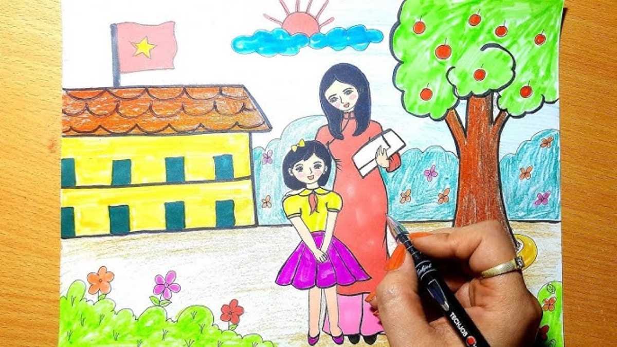 Mẫu 6: tranh vẽ ngày 20/11 đẹp, ý nghĩa