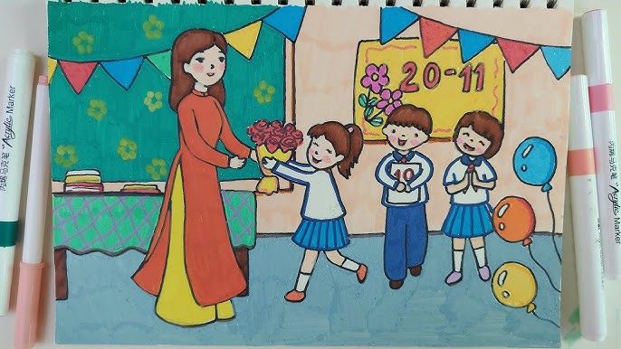 Mẫu 8: tranh vẽ ngày 20/11 đẹp, ý nghĩa