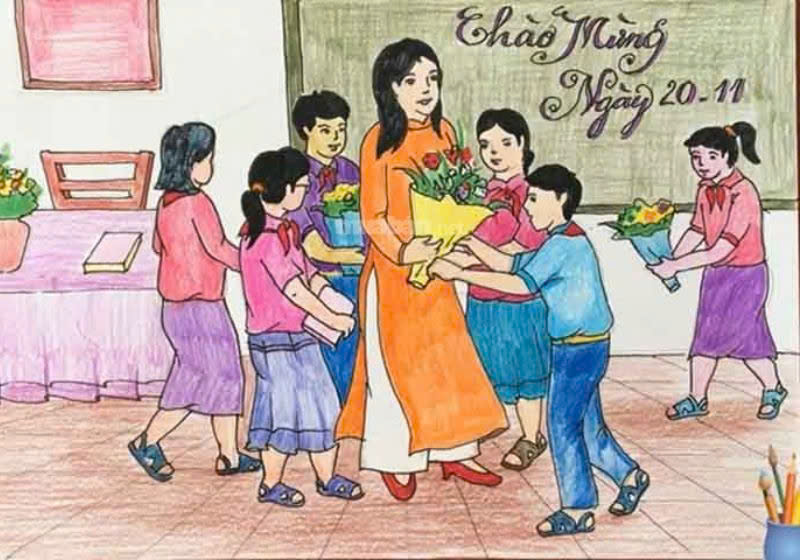 Mẫu 14: tranh vẽ ngày 20/11 đẹp, ý nghĩa