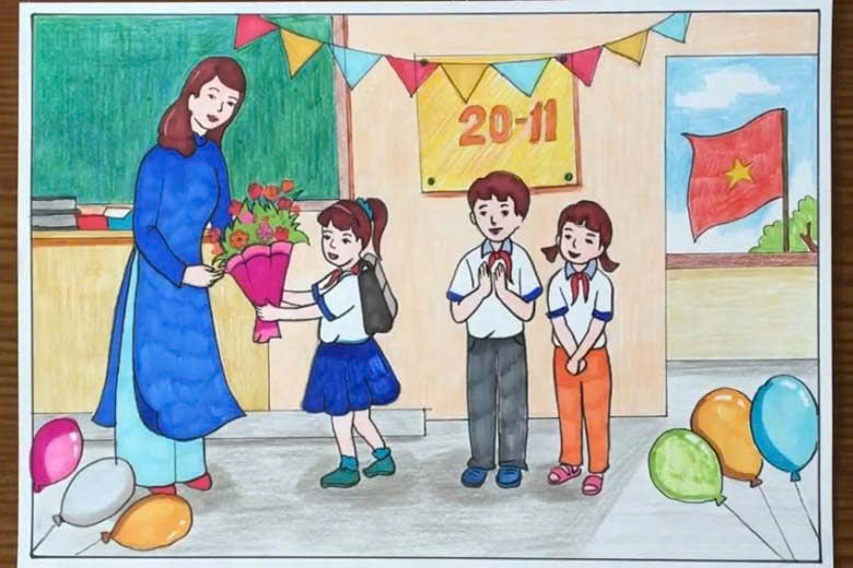 Mẫu 15: tranh vẽ ngày 20/11 đẹp, ý nghĩa