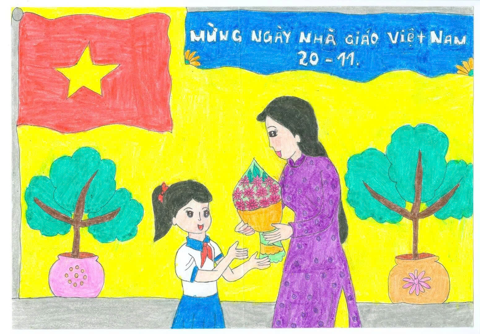 Mẫu 21: tranh vẽ ngày 20/11 đẹp, ý nghĩa