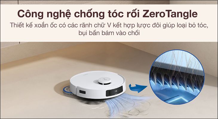 Công nghệ ZeroTangle là một công nghệ chống rối tiên tiến được phát triển và ứng dụng trên các robot hút bụi Ecovacs
