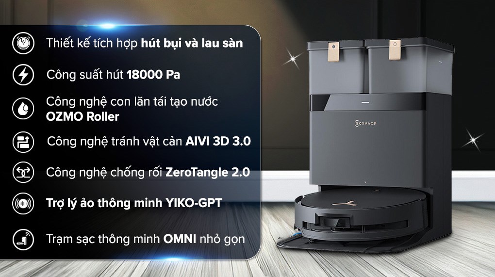 Khi không sử dụng Robot hút bụi lau nhà Ecovacs X8 PRO OMNI - Đen trong thời gian dài, bạn nên sạc đầy pin và tắt nguồn robot