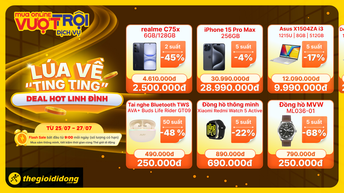 Lúa Về Ting Ting - Deal Hot Tới Đỉnh: Duy Nhất 25/07, Chốt Đơn Ngay Nhiều Sản Phẩm Công Nghệ Giá Sốc Lúa Về Ting Ting - Deal Hot Tới Đỉnh: Duy Nhất 25/07, Chốt Đơn Ngay Nhiều Sản Phẩm Công Nghệ Giá Sốc