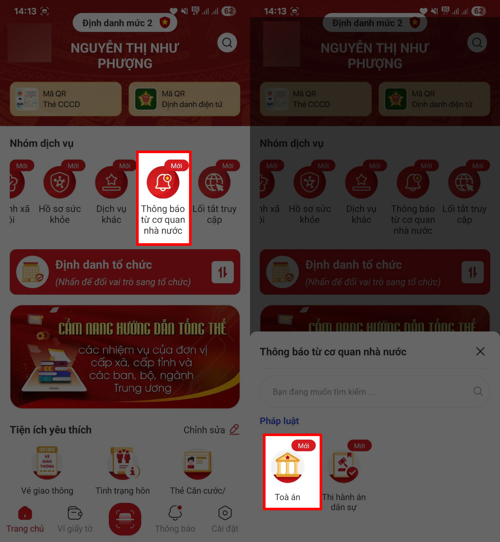 Cách xem thông báo từ Tòa án trên VNeID
