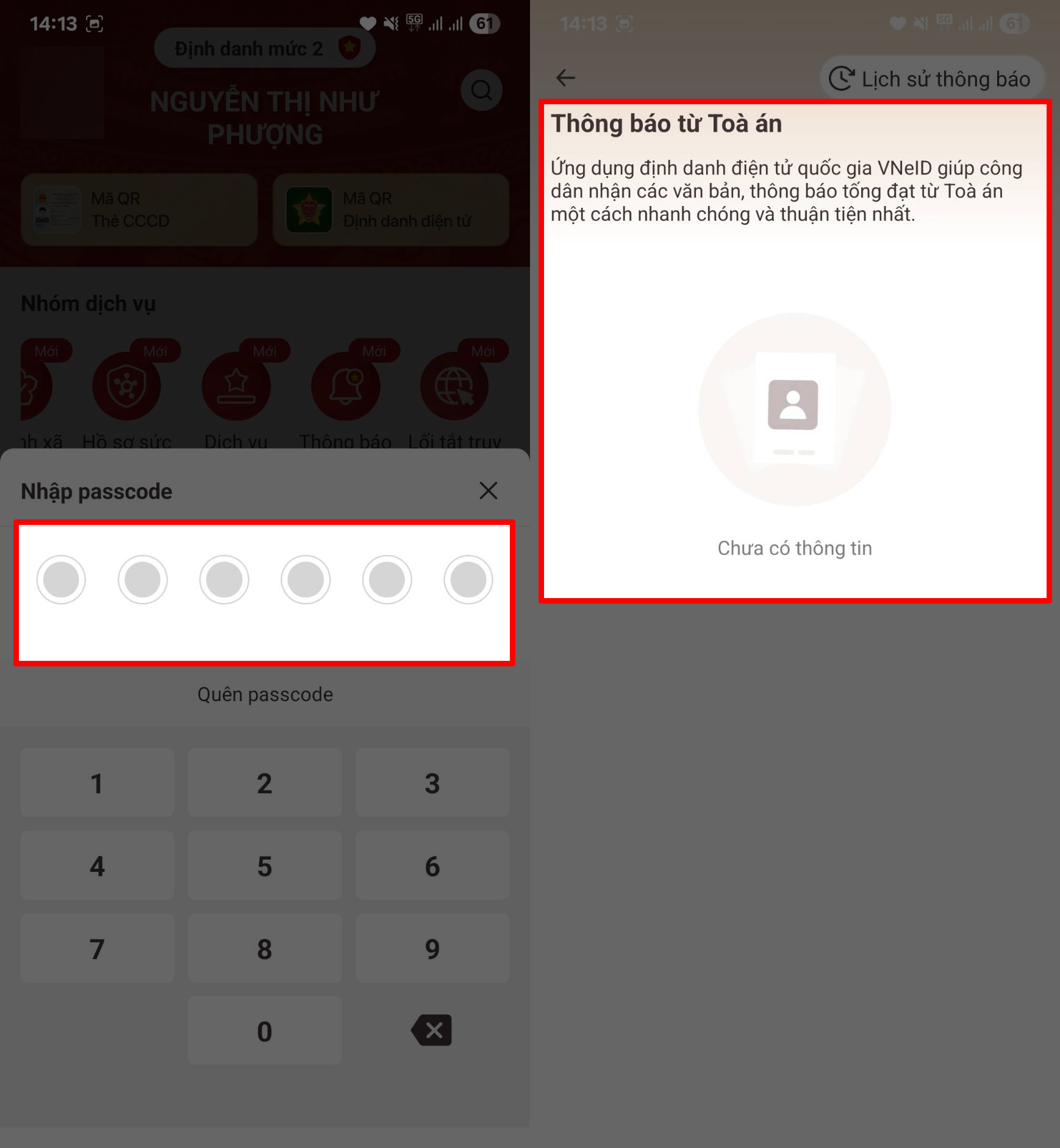 Cách xem thông báo từ Tòa án trên VNeID