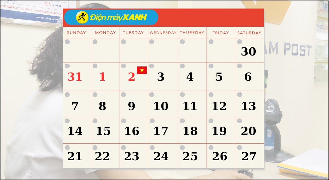 Lịch nghỉ lễ 2/9 của bưu điện