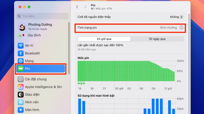 Chọn Pin (Battery), xem thông báo hiện ra Chọn Pin (Battery), xem thông báo hiện ra