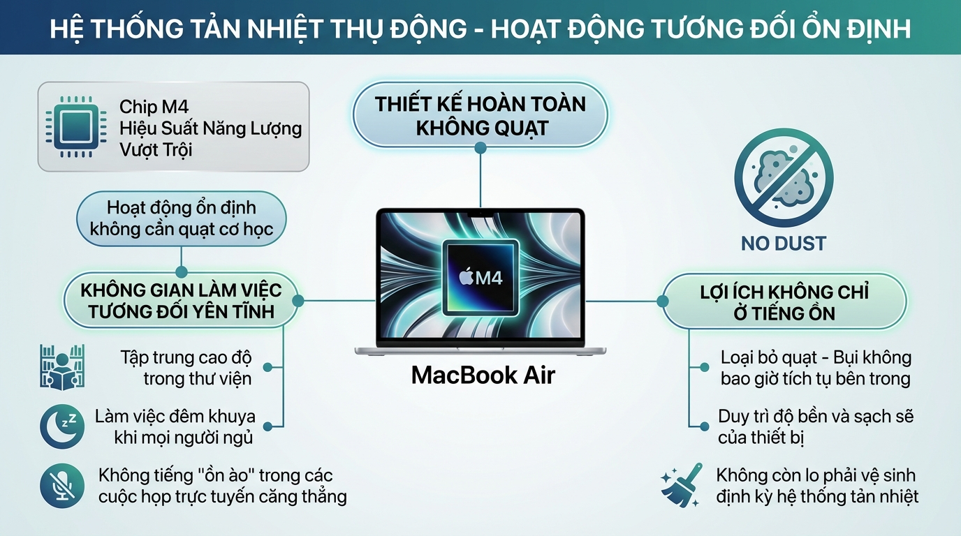Hiệu năng đa nhiệm mượt mà: Không quạt tản nhiệt Hiệu năng đa nhiệm mượt mà: Không quạt tản nhiệt