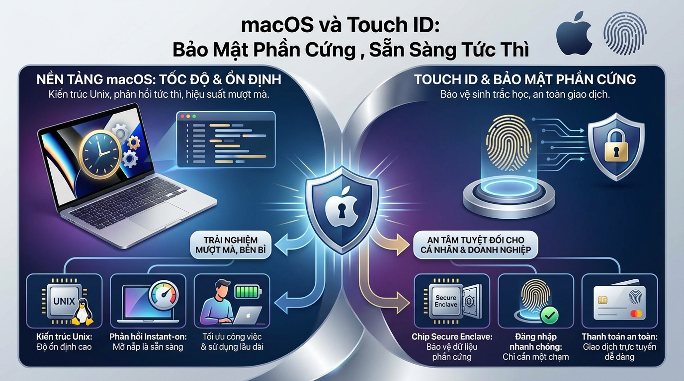 macOS và Touch ID: Bảo mật phần cứng, sẵn sàng tức thì macOS và Touch ID: Bảo mật phần cứng, sẵn sàng tức thì