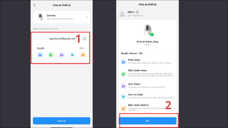 Nhập t&ecirc;n t&agrave;i khoản muốn chia sẻ v&agrave; thiết lập quyền xem 