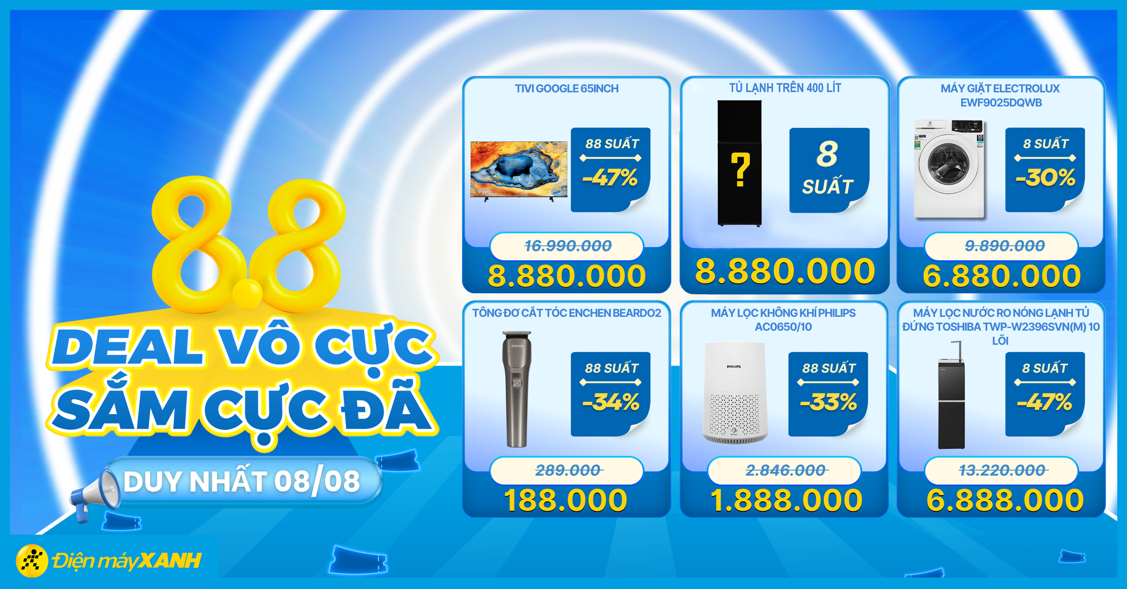 8.8 - DEAL V&Ocirc; CỰC, SẮM CỰC Đ&Atilde;: GIẢM S&Acirc;U H&Agrave;NG LOẠT SẢN PHẨM, GI&Aacute; CHẠM S&Agrave;N, CHỈ TỪ 88.000Đ!