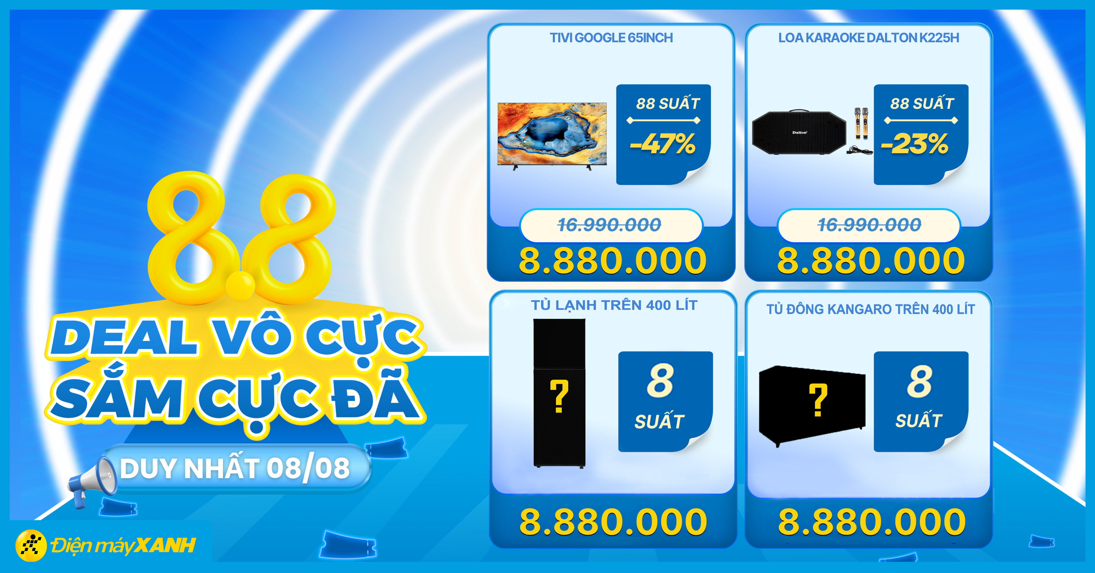 8.8 - DEAL V&Ocirc; CỰC, SẮM CỰC Đ&Atilde;: GIẢM S&Acirc;U H&Agrave;NG LOẠT SẢN PHẨM, GI&Aacute; CHẠM S&Agrave;N, CHỈ TỪ 88.000Đ!