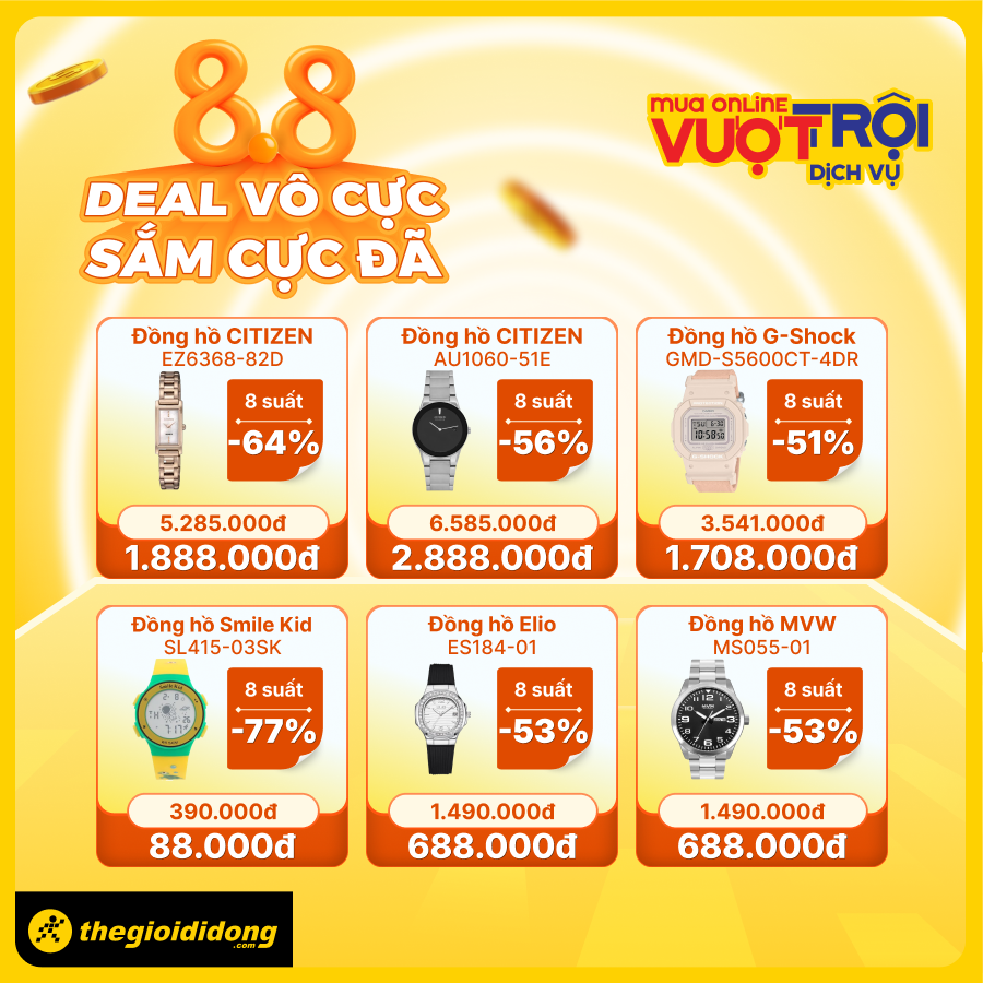 Deal Vô Cực - Sắm Cực Đã: Siêu Sale 8/8 Hàng Loạt Sản Phẩm Công Nghệ Giảm Sập Sàn Tgdđ Deal Vô Cực - Sắm Cực Đã: Siêu Sale 8/8 Hàng Loạt Sản Phẩm Công Nghệ Giảm Sập Sàn Tgdđ