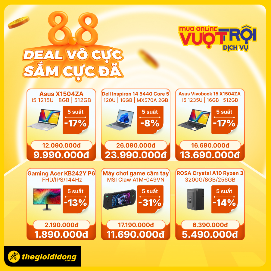 Deal Vô Cực - Sắm Cực Đã: Siêu Sale 8/8 Hàng Loạt Sản Phẩm Công Nghệ Giảm Sập Sàn Tgdđ Deal Vô Cực - Sắm Cực Đã: Siêu Sale 8/8 Hàng Loạt Sản Phẩm Công Nghệ Giảm Sập Sàn Tgdđ