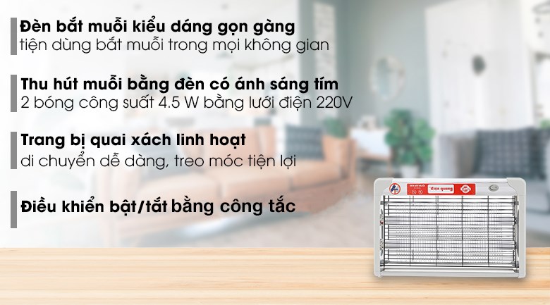 Đèn bắt muỗi Điện Quang ĐQ EML06L nhỏ gọn, ánh sáng tím, lưới điện an toàn không hóa chất